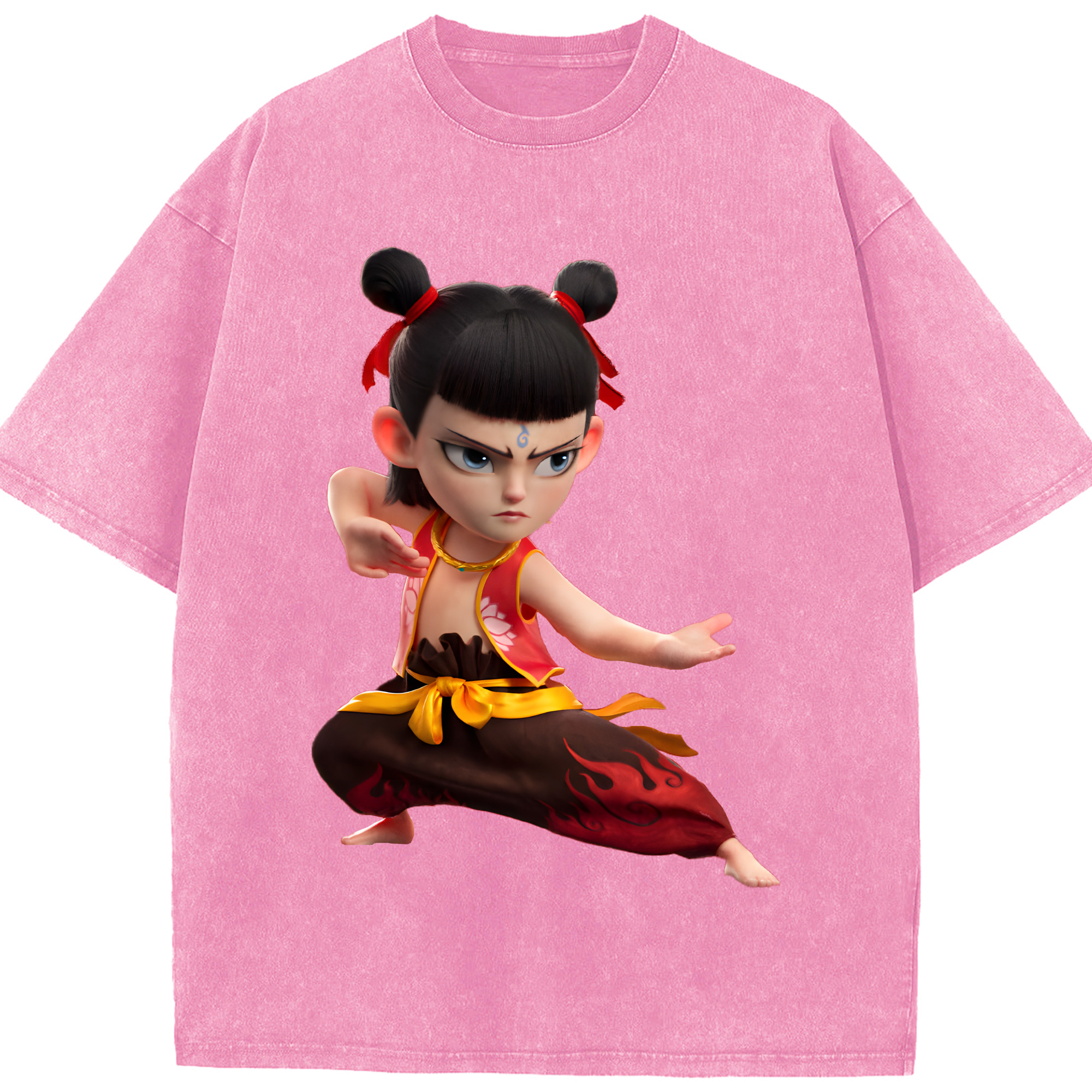 （画像用） Ne Zha 2 ナタ 魔童の大暴れ 綿100% ヴィンテージ風 半袖Tシャツ（フロントプリント）